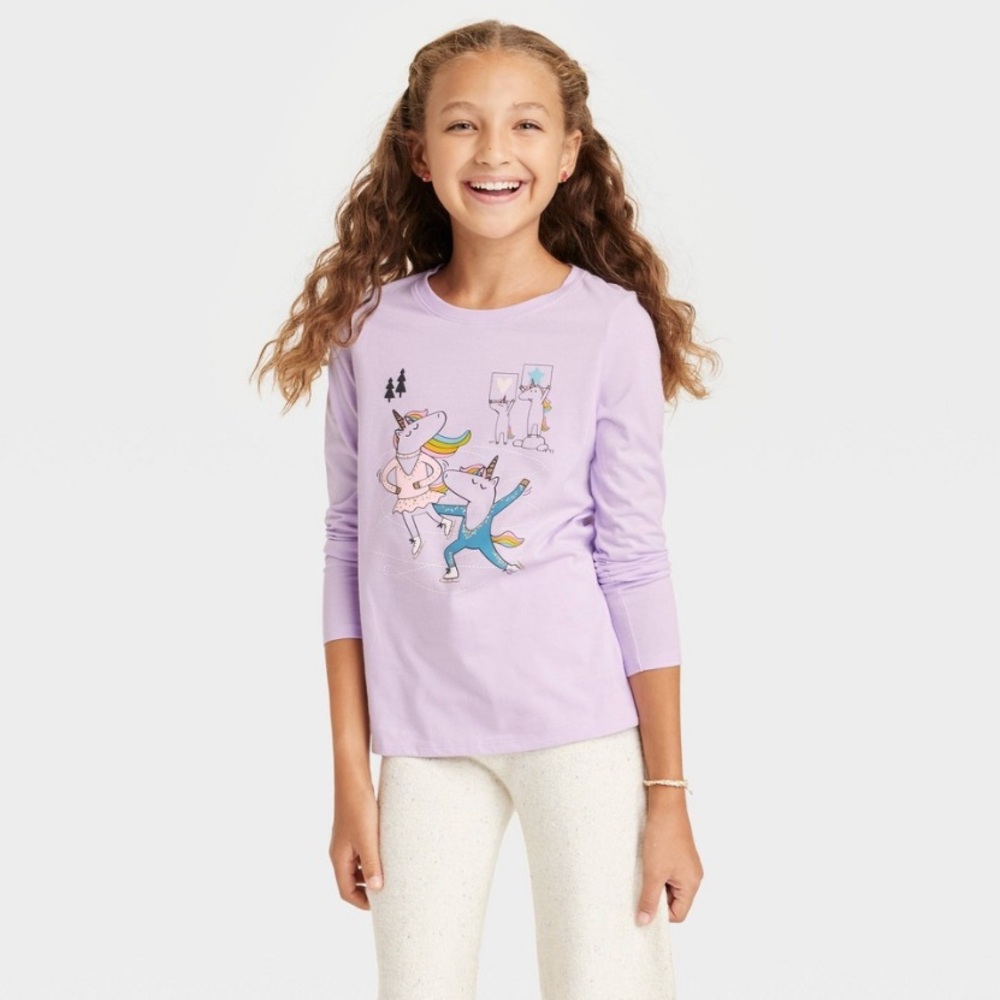 Cat & Jack Lavender Girls' Long Sleeve Unicorn T-Shirt